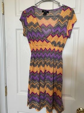 5th & Love Purple, Yellow & Black Patterned Midi Dress